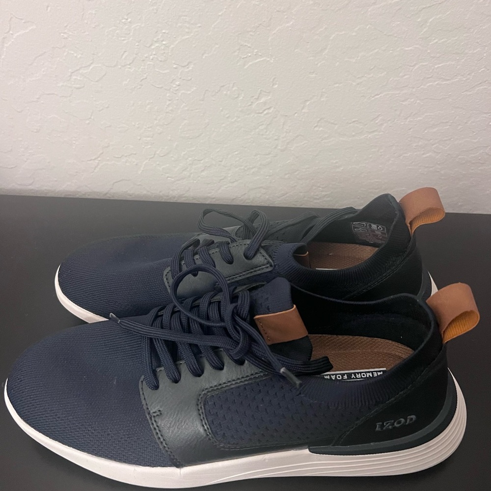 Izod Navy Blue Lace-Up Knit Sneakers with White Sole - Picture 6 of 7